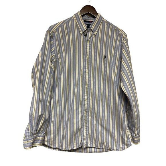 Polo Ralph Lauren Classic Fit Blue Yellow Stripe Dress Shirt Button Down Large - Picture 1 of 7